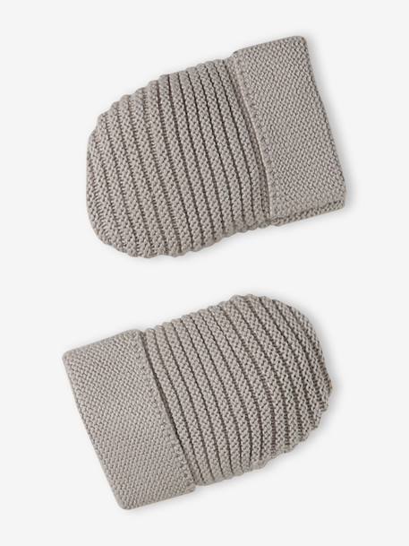 Babyset muts, wanten en sloffen van biologisch katoen en zijn aanpasbare pochon ecru+gemêleerd beige+rozen - vertbaudet enfant 