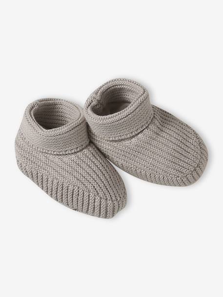 Babyset muts, wanten en sloffen van biologisch katoen en zijn aanpasbare pochon ecru+gemêleerd beige+rozen - vertbaudet enfant 