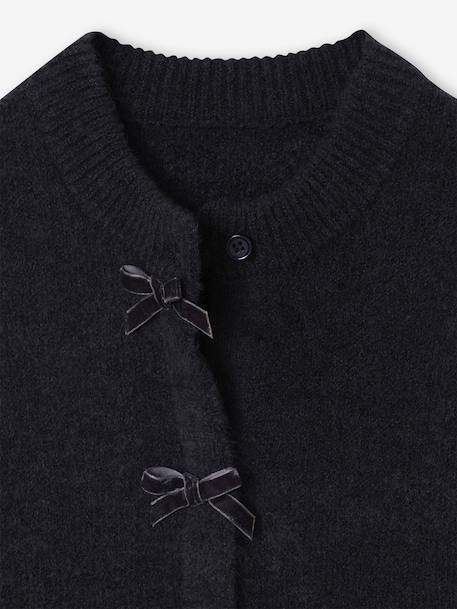 Fantasie vest voor meisjes met fluweel / velours met strik antraciet+roze (poederkleur) - vertbaudet enfant 