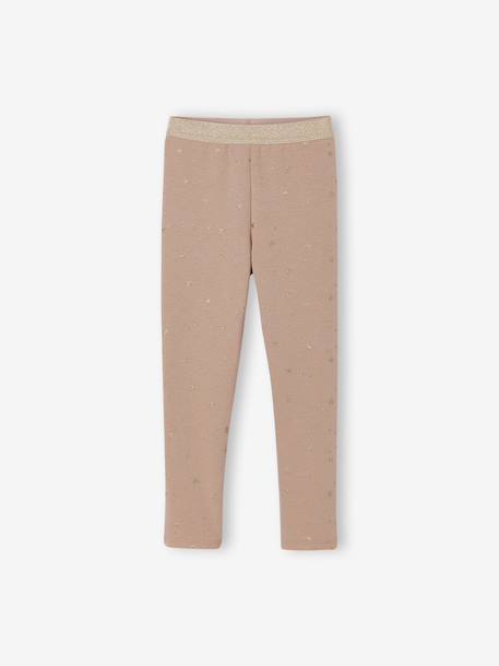 Gevoerde meisjes legging van fleece met een print van glinsterende sterren mokka - vertbaudet enfant 