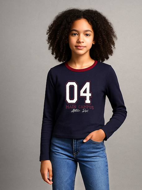 Cropped shirt met lange mouwen voor meisjes JONEN antraciet+marineblauw - vertbaudet enfant 