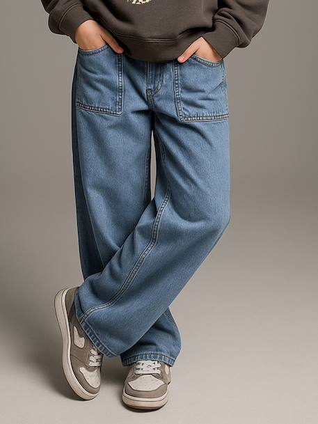 Wijde jeans met timmermanszakken voor meisjes JONEN denimgrijs+donkerblauw+middenblauw - vertbaudet enfant 