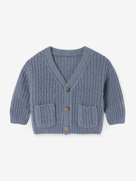 Babyvestje met V-hals van grof gebreide stof chocoladebruin+grijsblauw - vertbaudet enfant 