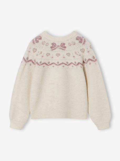 Kerstvestje voor meisjes met jacquardmotieven en glanzende details ecru - vertbaudet enfant 