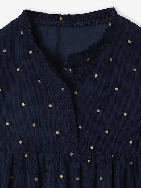 Jurk in fluweel / velours met print voor meisjes marineblauw - vertbaudet enfant 