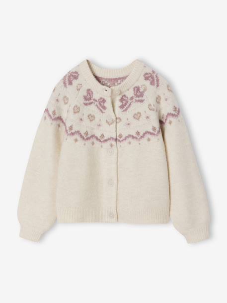 Kerstvestje voor meisjes met jacquardmotieven en glanzende details ecru - vertbaudet enfant 