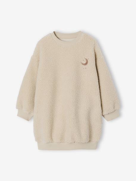 Jurk van sherpa voor meisjes met geborduurde details vanille - vertbaudet enfant 