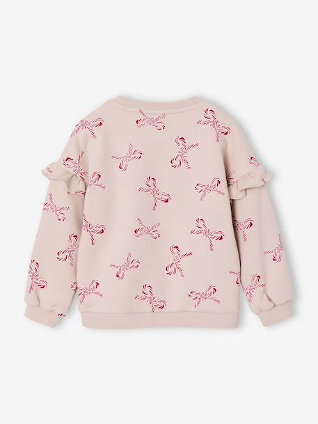 Kersttrui met glitterhartjes en mouwen met ruches voor meisjes ecru+roze (poederkleur) - vertbaudet enfant 
