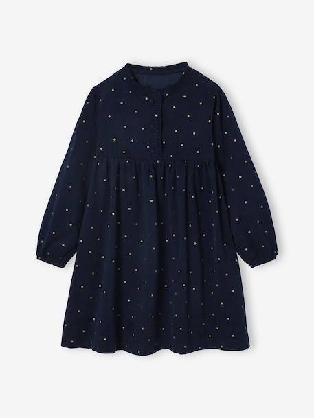 Jurk in fluweel / velours met print voor meisjes marineblauw - vertbaudet enfant 