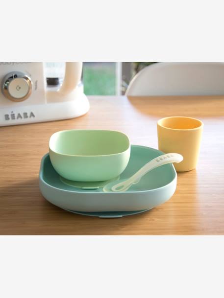 Serviesset 4 items silicone BEABA blauw+EUCALYPTUS+GEEL+terracotta - vertbaudet enfant 