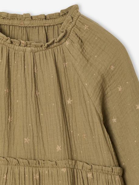 3-delige set met jurk + vestje sherpa + panty voor meisjes olijf - vertbaudet enfant 