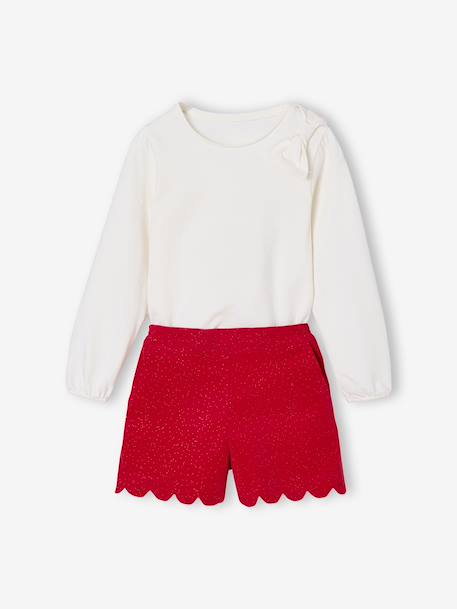Kerst set voor meisjes, t-shirt en short van fluweel / velours met pailletten rood - vertbaudet enfant 