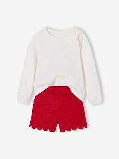 -Kerst set voor meisjes, t-shirt en short van fluweel / velours met pailletten