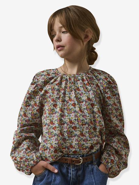 Blouse van Liberty Libby-stof voor meisjes CYRILLUS rozen - vertbaudet enfant 