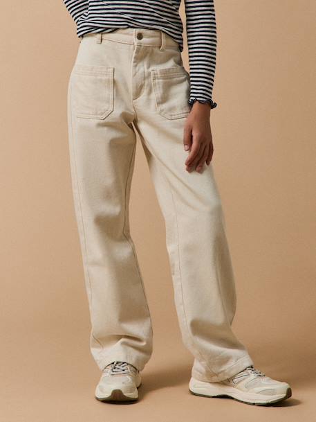 Rechte broek voor meisjes van denim CYRILLUS ecru - vertbaudet enfant 