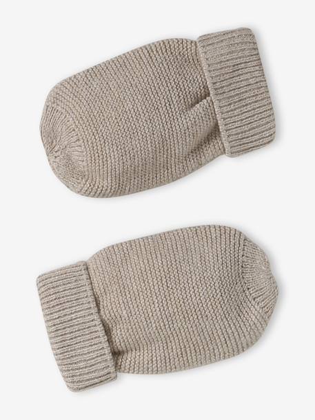 Babypakje muts, wanten en sloffen en zijn personaliseerbare zak. gemêleerd beige+wit - vertbaudet enfant 