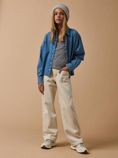 Rechte broek voor meisjes van denim CYRILLUS ecru - vertbaudet enfant 