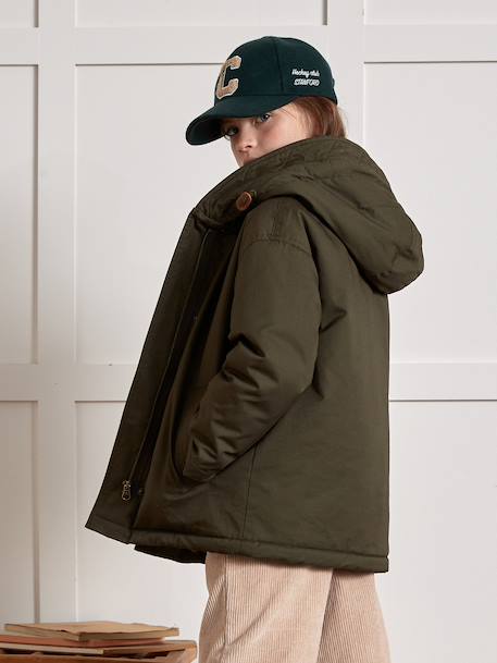 Korte parka voor meisjes met luipaardvoering CYRILLUS groen - vertbaudet enfant 