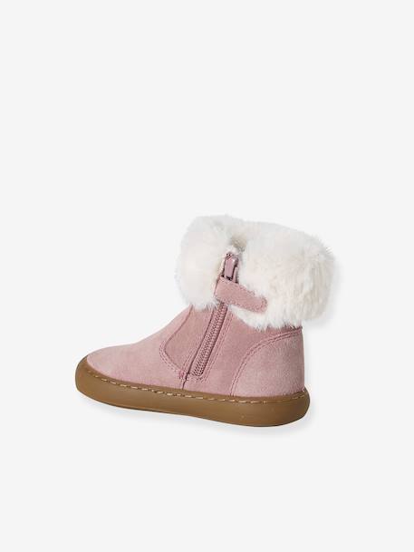 Gevoerde en geritste leren boots voor babymeisjes oudroze - vertbaudet enfant 