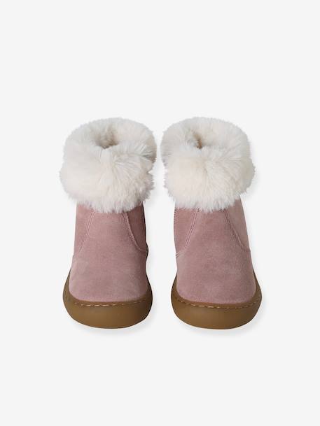 Gevoerde en geritste leren boots voor babymeisjes oudroze - vertbaudet enfant 