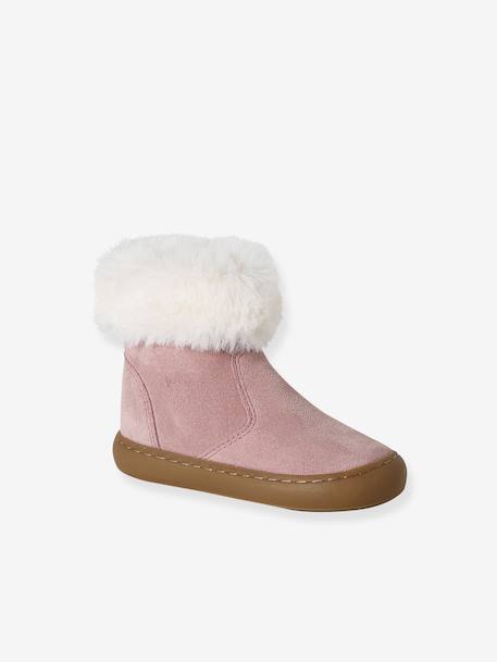 Gevoerde en geritste leren boots voor babymeisjes oudroze - vertbaudet enfant 