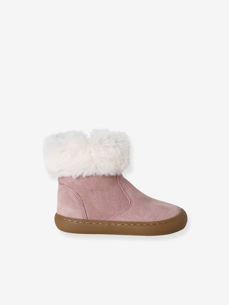 Gevoerde en geritste leren boots voor babymeisjes oudroze - vertbaudet enfant 