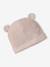 Babyset muts, wanten en sloffen van biologisch katoen en zijn aanpasbare pochon ecru+gemêleerd beige+rozen - vertbaudet enfant 