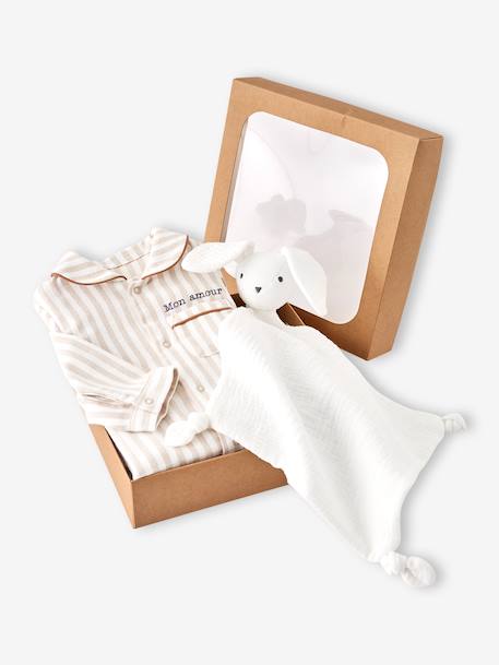 Babyslaappakje set in flanel + knuffels beige - vertbaudet enfant 