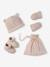 Babyset muts, wanten en sloffen van biologisch katoen en zijn aanpasbare pochon ecru+gemêleerd beige+rozen - vertbaudet enfant 