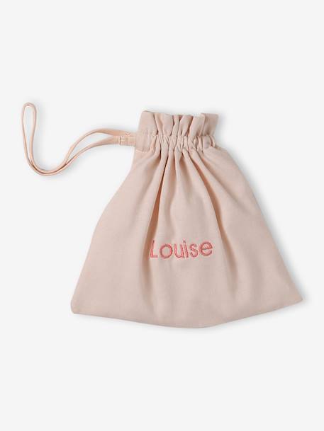 Babyset muts, wanten en sloffen van biologisch katoen en zijn aanpasbare pochon ecru+gemêleerd beige+rozen - vertbaudet enfant 