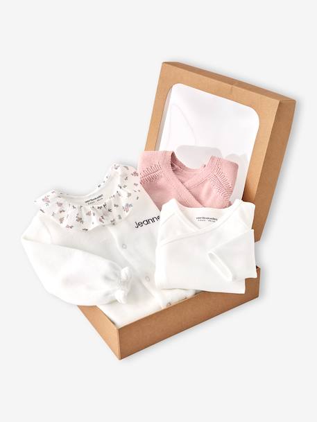 Babypakje 3-delige set in effen tricot vestje + babyslaappakje + body rozen - vertbaudet enfant 