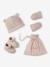 Babyset muts, wanten en sloffen van biologisch katoen en zijn aanpasbare pochon ecru+gemêleerd beige+rozen - vertbaudet enfant 