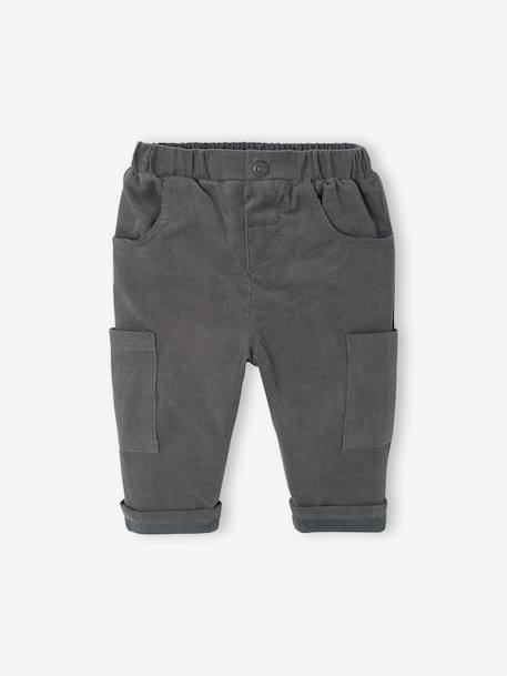 Babybroek met battle fit in fluweel/velours met voering antraciet+kaki - vertbaudet enfant 
