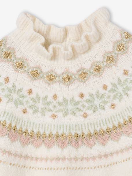 Jacquard jurk in tricot voor meisjes ecru+marineblauw - vertbaudet enfant 