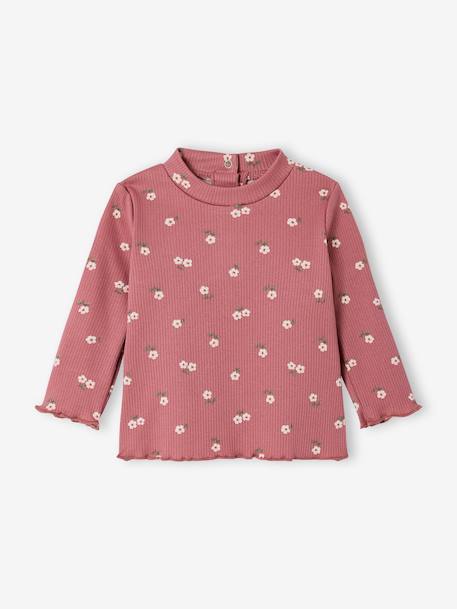 T-shirt baby met print, lange mouwen gemêleerd beige+oudroze - vertbaudet enfant 