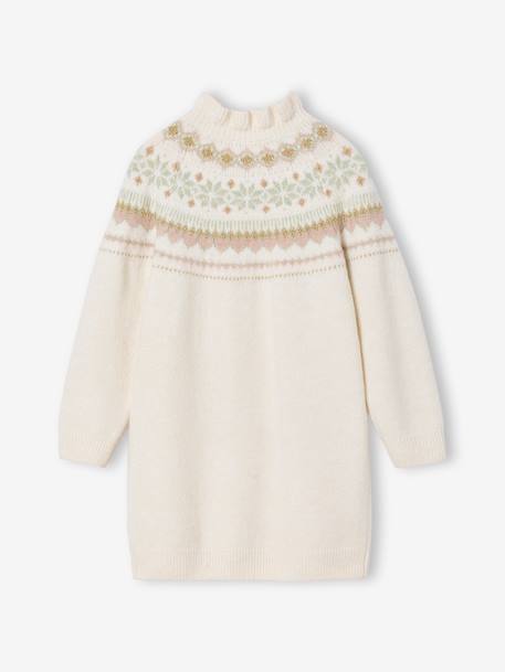 Jacquard jurk in tricot voor meisjes ecru+marineblauw - vertbaudet enfant 