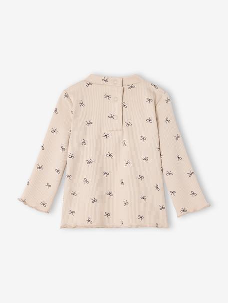 T-shirt baby met print, lange mouwen gemêleerd beige+oudroze - vertbaudet enfant 