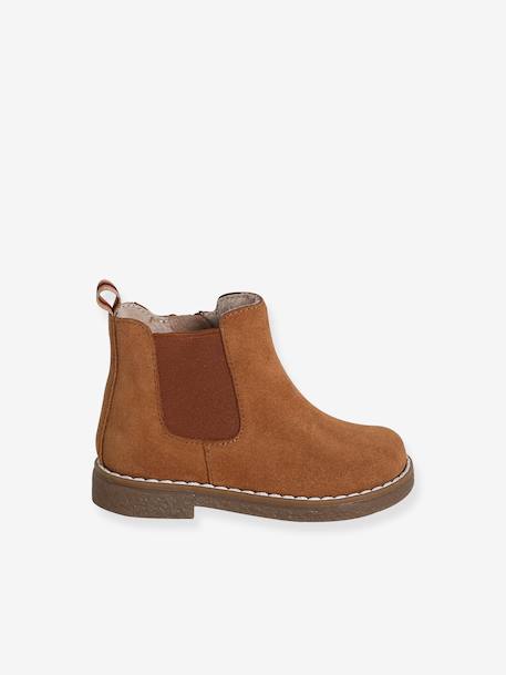 Gezipte en elastische leren boots voor babymeisjes kameel - vertbaudet enfant 