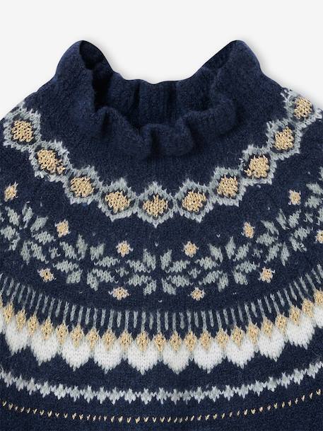 Jacquard jurk in tricot voor meisjes ecru+marineblauw - vertbaudet enfant 