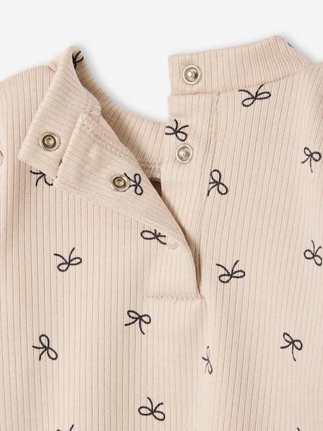T-shirt baby met print, lange mouwen gemêleerd beige+oudroze - vertbaudet enfant 