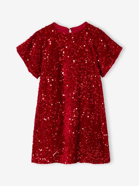 Meisjesjurk in fluweel / velours en pailletten rood - vertbaudet enfant 