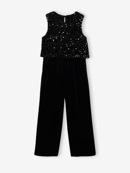 Fluwelen jumpsuit met pailletten voor meisjes zwart - vertbaudet enfant 