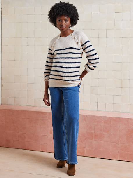 Rechtstreeks zwangerschapsbroek met naadloze band denimgrijs+ecru+ongewassen denim+stone - vertbaudet enfant 