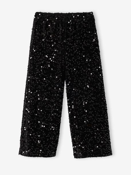 Wijde broek voor meisjes met pailletten zwart - vertbaudet enfant 