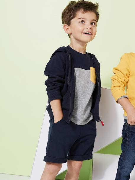 Jongensbermuda van molton chambrayblauw+Donkerblauw+pecannoot - vertbaudet enfant 