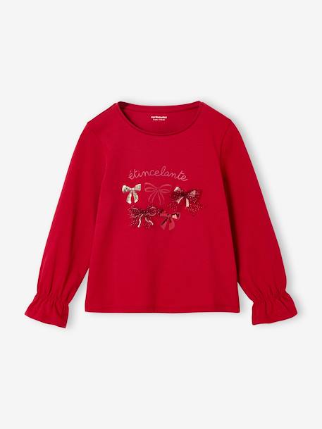 T-shirt Kerstmis meisje knoop en glitterdetails lange mouwen rood - vertbaudet enfant 