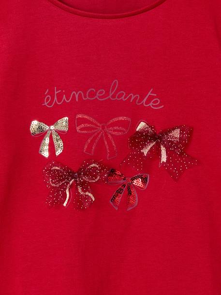 T-shirt Kerstmis meisje knoop en glitterdetails lange mouwen rood - vertbaudet enfant 