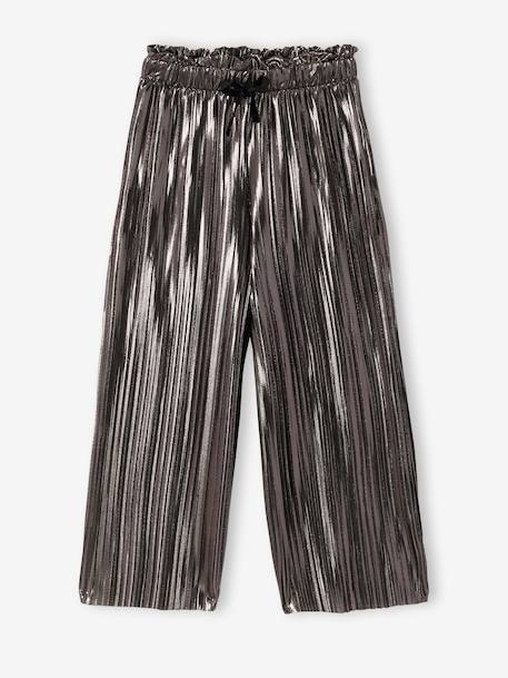 Geplooide broek met wijde pijpen voor meisjes zilver - vertbaudet enfant 