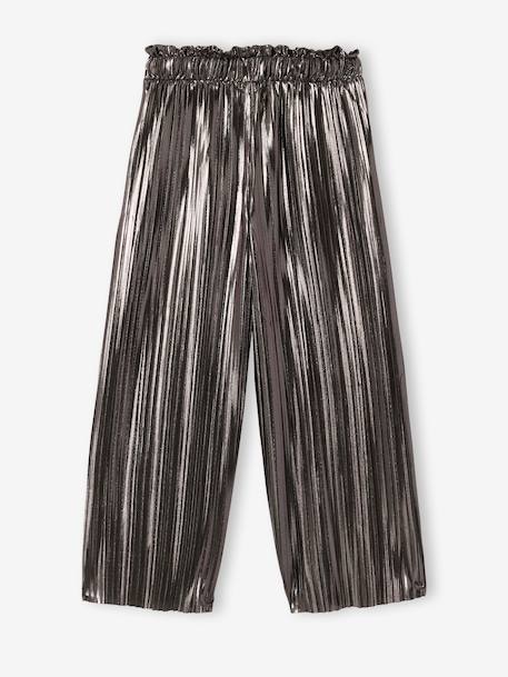 Geplooide broek met wijde pijpen voor meisjes zilver - vertbaudet enfant 
