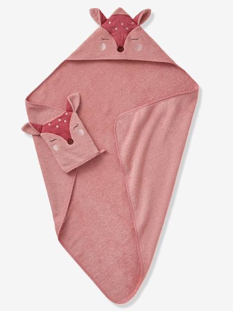 Badcape + washandje Hertje BLUSH+groen - vertbaudet enfant 